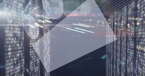 Moving clear trapezoid floating on grid plane in network space with binary Stockfoto's