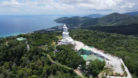Moving closer to the Buddha statue - drone Stock Footage 194380219