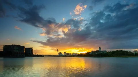 Moving cloud during sunset at scenery bridge view. Stock Footage 61709005