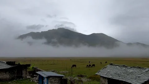 Moving clouds in the foggy mountain Stock Footage 155367126