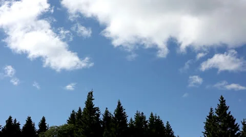 Moving clouds in front of blue sky and with firs Stock Footage 25067972