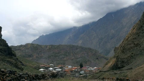 Moving clouds on the mountain. Near Kazbegi. Caucasus Mountains. Georgia. 4K. Stock Footage 90348937