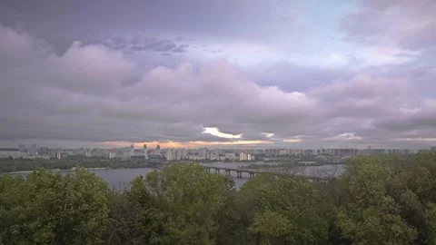 Moving Clouds Over Dnipro River. Kyiv, Ukraine. 4K UHD Time-lapse. Stock Footage 241542702