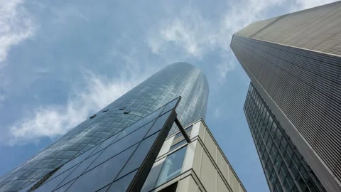 Moving clouds over high rising building Video stock 150254848