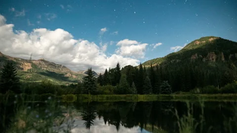 Moving clouds over a lake Video stock 154809479