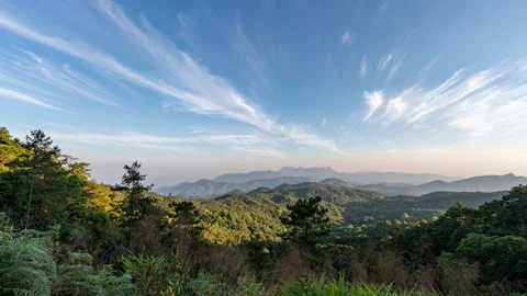 Moving clouds in the sky above landscape view with Doi Luang Chiang Dao Stock Footage 265579455