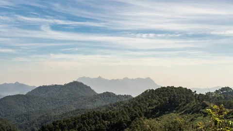Moving clouds in the sky above landscape view with Doi Luang Chiang Dao Stock Footage 265579783
