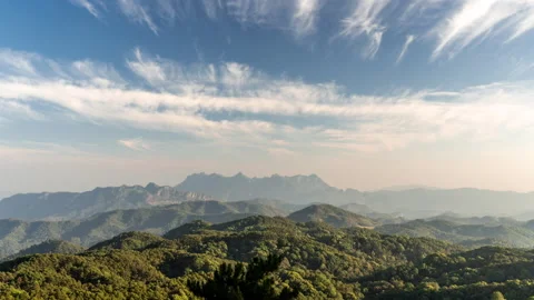 Moving clouds in the sky above landscape view with Doi Luang Chiang Dao Stock Footage 265580191