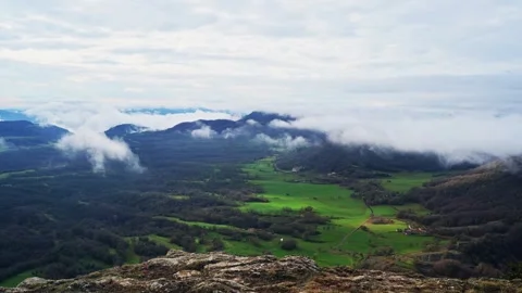 Moving clouds view from the top of mountain Stock Footage 266501134