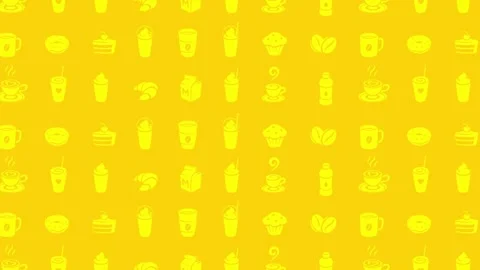 Moving Coffee and Breakfast Graphics on a Yellow Background Stock Footage 255910973