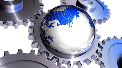 Moving cogwheels with a globe inside Stock Footage 50214232