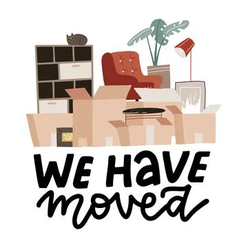 Moving concept with stack of paper boxes. Home Things in cardboard box Illustrazione stock