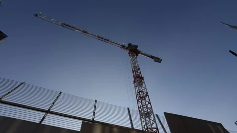 Moving construction crane seen from below Stock Footage 102001352