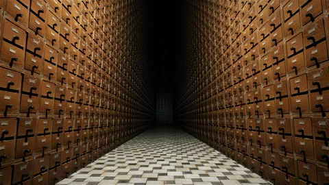 Moving on a corridor with endless drawers, 3D animation Stock Footage 297281621