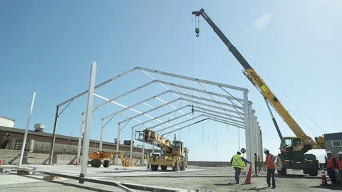 Moving crane on construction site Stock Footage 77048132