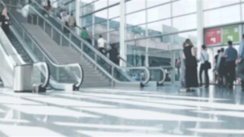 Moving crowd in corridor on a airport, time lapse, 4k Stock Footage 79655755