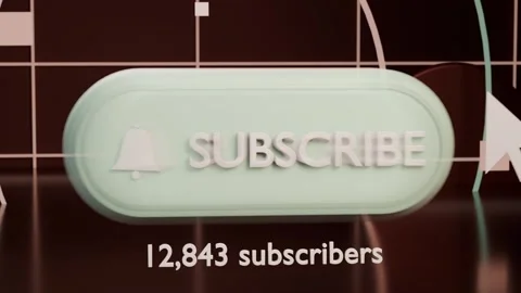 Moving cursor toward pill SUBSCRIBE with bell icon in 3D studio, clicking, Stock Footage 339194035