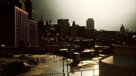 Moving cyclone over the city of thunderclouds Ilustração Stock