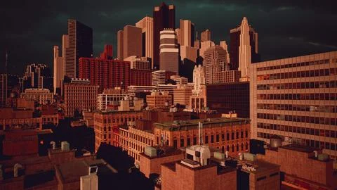 Moving cyclone over the city of thunderclouds Ilustração Stock