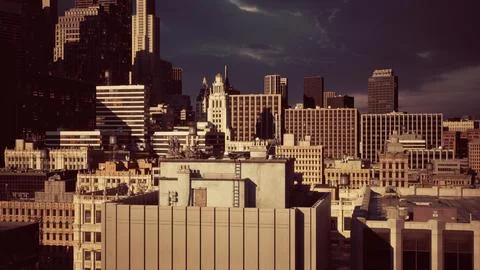 Moving cyclone over the city of thunderclouds Ilustração Stock