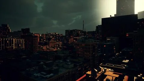 Moving cyclone over the city of thunderclouds Ilustração Stock