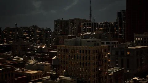 Moving cyclone over the city of thunderclouds Ilustração Stock
