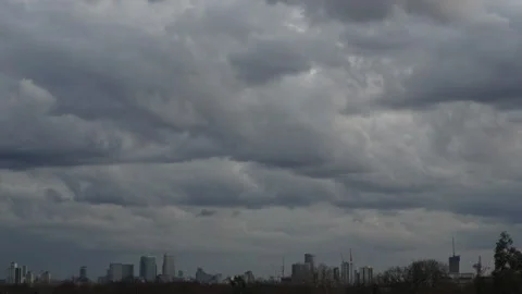 Moving Dark Clouds Over London At Sunrise Time-Lapse HD Stock Footage 131151948