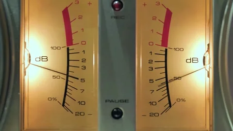 Moving dB Needle On Retro Sound Recorder Stock Footage 336443865