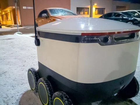 Moving delivery robot Stockfoto's