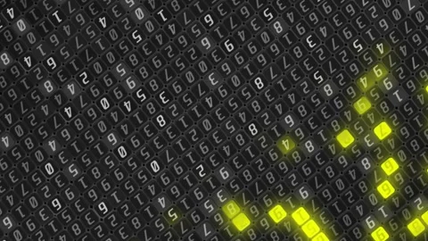 A Moving digital codes with bright yellow highlights Stock Footage 155301496