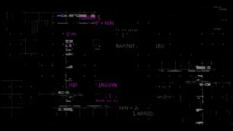 Moving digital colorful random developing program code grid figure at black Stock Footage 102040060