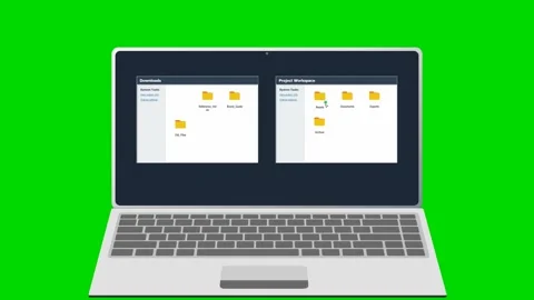 Moving a digital folder on a laptop screen against green background. 4K Stock Footage 342115097