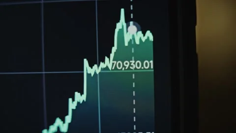 Moving dot on Bitcoin price chart showing the evolution of price Stock Footage 291452556