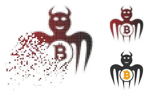Moving Dot Halftone Bitcoin Happy Spectre Devil Icon 스톡 일러스트