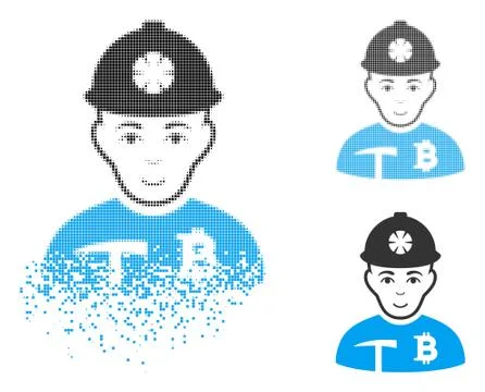 Moving Dot Halftone Bitcoin Miner Icon with Face 스톡 일러스트