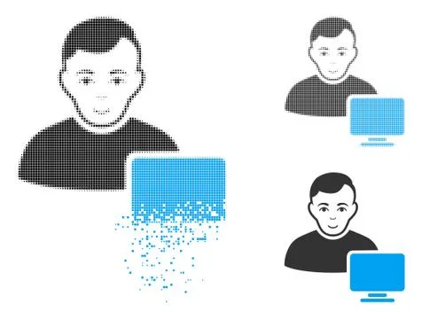 Moving Dot Halftone Computer Administrator Icon with Face Stock Illustration