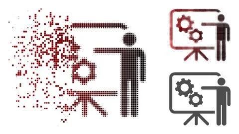 Moving Dot Halftone Mechanical Gears Project Board Icon Stock Illustration