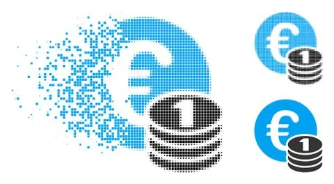 Moving Dot Halftone One Euro Coin Stack Icon Stock Illustration