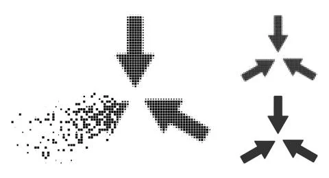 Moving Dotted Halftone Collide 3 Arrows Icon Stock Illustration