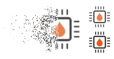 Moving Dotted Halftone Drop Analysis Chip Icon Stock Illustration