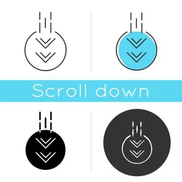 Moving down arrow in circle icon. Mobile app page browsing indicator. Web cur Stock Illustration