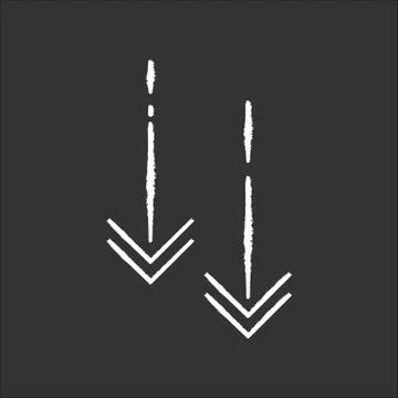 Moving down arrowheads chalk white icon on black background. Scroll down arro Stock Illustration