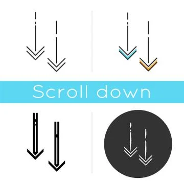 Moving down arrowheads icon. Page browsing vertical direction. Scroll down ar 스톡 일러스트