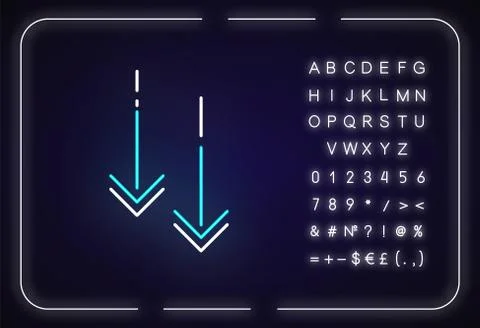 Moving down arrowheads neon light icon. Scrolldown application menu interface Stock Illustration