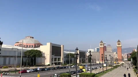 Moving down dolly shot on Placa de Espana Plaa d'Espanya in Barcelona Stock-Footage 152199629