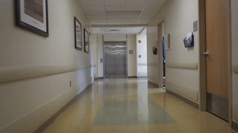 Moving Down Empty Hospital Hallway Stock Footage