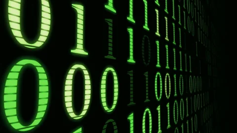 Moving down green wall of matrix numbers, machine code, computer tech processes Stock Footage 115176533