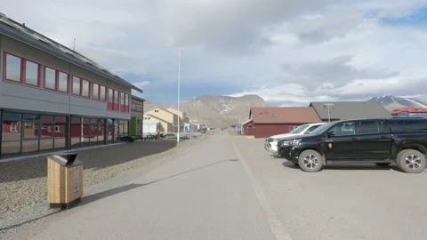 Moving down high street Longyearbyen, Svalbard Stock Footage 198345308