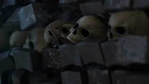 Moving Down Line of Skulls in Wall Video stock 97450503