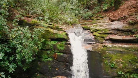 Moving Down on Waterfall in Forest Stock Footage 96753986